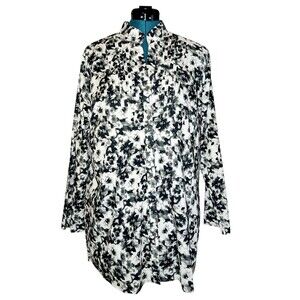 Women’s Michael F Black White Grey Cotton Smoke Splash Blouse Shirt Size 3X
